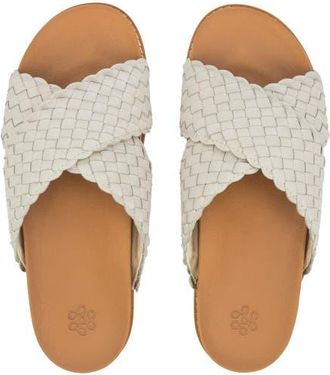 The Sak Penelope Leather Woven Slip On Sandal in Stone Woven at Nordstrom, Size 11