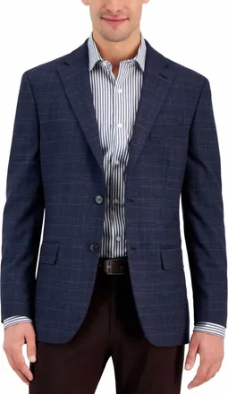 Tommy Hilfiger Mens Modern Fit Sport Coat Blazer In Navy Blue Plaid