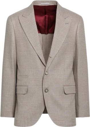 Brunello Cucinelli Kostuumjas - Heren - Blazers - Beige - L - Wol - Jassen