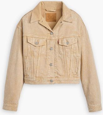 Levi's Womens Levis Shrunken 90s Stone Wash Denim Jacket with Metal Badge in Chatter Brown - Size 14 UK