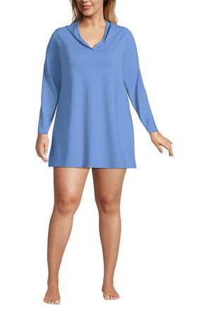 Lands End Cotton Jersey Long Sleeve Hooded Swim Cover-up Dress in Lake Blue at Nordstrom, Size 2 X