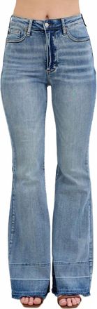 Judy Blue High Waisted Tummy Control With Release Hem Flare Jeans In Mid Blue