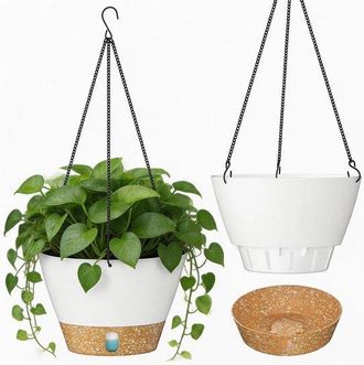 OEM Maceta Colgante De 25 Cm (10 Pulgadas), Macetas Con Bandeja De Drenaje Con Nivel Agua Visible Plato Extra&iacute;ble Plantas Interior Exterior (blanco)