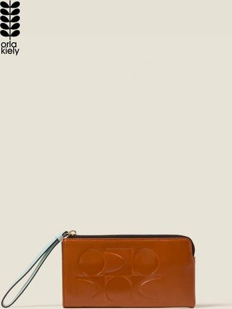 Orla Kiely Womens Brown Hold On Leather Wristlet - Ok Colourblock Sienna - One Size