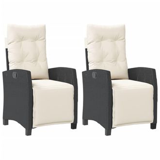 vidaXL Vidaxl - Sillones Reclinables Jard&iacute;n Con Reposapi&eacute;s 2 Uds Rat&aacute;n Pe Negro