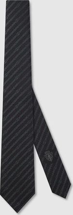 Gucci Interlocking G Chain Silk Tie, Black, Silk