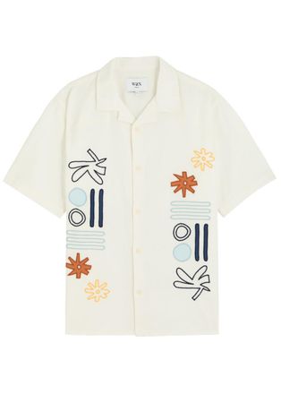 Wax London Didcot Embroidered Cotton-blend Shirt - Ecru - XL