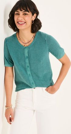 Fat Face FatFace Lili Teal Blue Laundered Short Sleeve Cardigan