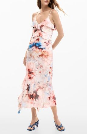 Desigual Floral Print Ruffle Dress in Light Pink at Nordstrom, Size X-Large