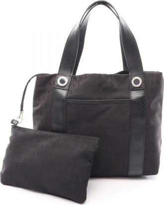 Bulgari Black Canvas Leather Handbag Pouch Tote Bag (Pre-Owned)