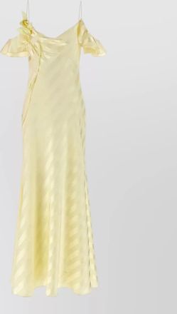 Self Portrait off shoulder satin dress spaghetti straps ruffles