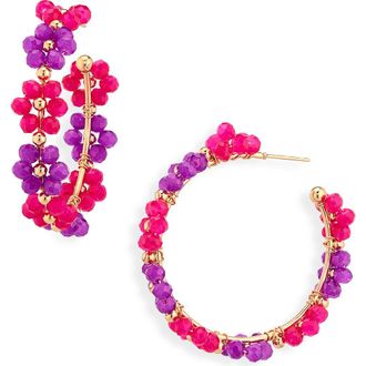 Cara Beaded Flower Hoop Earrings in Fuchsia/Multi at Nordstrom Rack