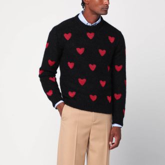 Valentino Maglione con motivo jacquard cuori nero/rosso
