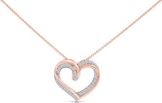 House of Brilliance 14K Rose Gold Plated Sterling Silver 1/2 Cttw Diamond Open Heart Pendant Necklace in White Gold Over Silver at Nordstrom