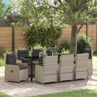 vidaXL Conjunto De Comedor De Jard&iacute;n 9 Pcs Gris Claro Rat&aacute;n Sint&eacute;tico Vidaxl