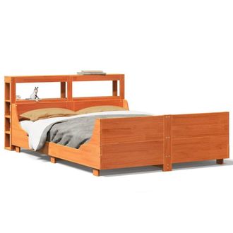 Berkfield Home Bookcase Bed Frame Wax Brown 90x190 cm Small Single Solid Wood Pine | Size: Small Double