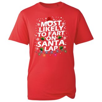 Generic Fart On Santas Lap T-Shirt, Rude Silly Holiday Slogan with Santa Theme, Naughty Funny Christmas Design, Unisex Tip Top (Red, S)