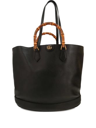 Gucci 2020s bamboo-handle leather tote bag - Zwart