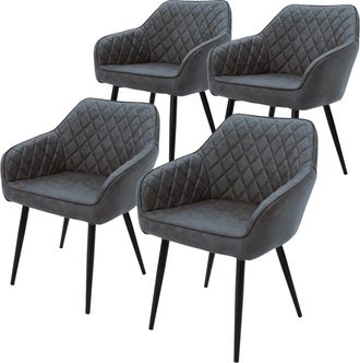 ML Design Ml-design - Set 4x Sillas De Comedor Antracita Estilo Moderno Asiento Tapizado Pu Piel De Imitaci&oacute;n Patas De Metal Con Respaldo Y Apoyabrazos Sill&oacute;n E