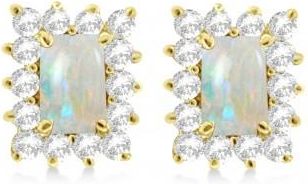 Allurez Emerald-Cut Opal & Diamond Stud Earrings 14k Yellow Gold (1.80ctw)