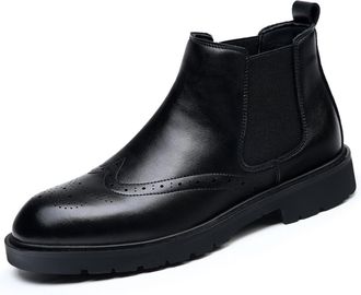 Generic Mens Slip on Chelsea Ankle Boots Round Toe Vintage Brogue Boots Flat Heel Smart Casual Shoes,Black,5.5 UK