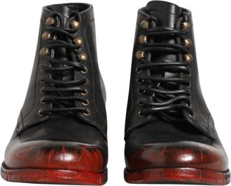 Dolce & Gabbana Black Red Lace Up Short Ankle Boot Mens Shoes