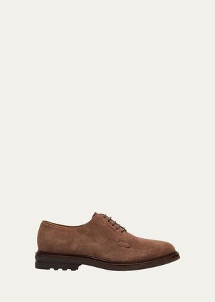 Brunello Cucinelli Mens Suede Lug-Sole Derby Shoes