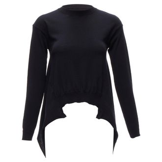 Marni black 100% wool asymmetric high low hem crew neck sweater FR38 M