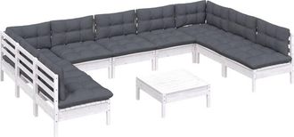 vidaXL Muebles De Jard&iacute;n 10 Pzas Y Cojines Blanco Madera Maciza De Pino Vidaxl