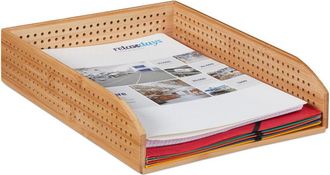 Relaxdays Vaschetta Portadocumenti in Bamb&ugrave; Perforato, Impilabile, Formato A4, Scrivania, Ufficio, hlp 7x25x33 cm, legno - Relaxdays