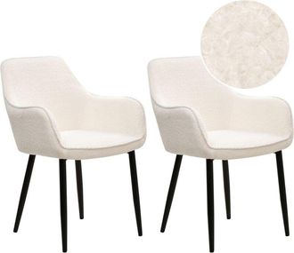 Beliani Beliani - Conjunto De 2 Sillas De Comedor Modernas Tapicer&iacute;a De Boucl&eacute; Con Reposabrazos Asiento Sal&oacute;n Comedor Blanco Alden