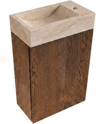 Saniclass Holz Pure Toiletmeubelset - 40x60.5cm - 1 deur - fontein travertine - kraangat rechts - eiken charcoal