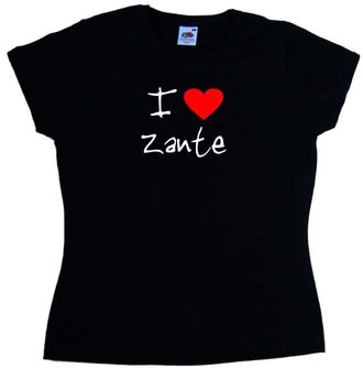 Tee Tree Designs I Love Heart Zante Black Ladies T-Shirt (White Print)-Size 8