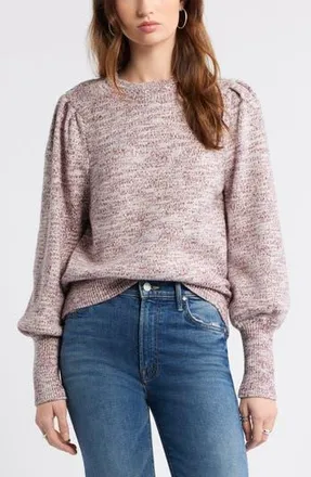 Treasure & Bond Marl Balloon Sleeve Crewneck Sweater in Red Grape Heather at Nordstrom Rack, Size X-Small