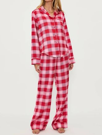 Beach Riot Livy And Connie Pajama Set In Candy Cane Plaid