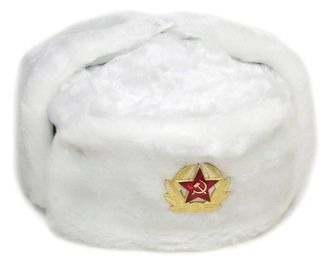 Generic Russian Trapper HAT Soviet Badge Faux Fur Ushanka Cossack Flaps (L (58-59 cm) White)