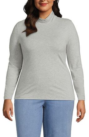 Lands End Plus Size Lightweight Jersey Long Sleeve Turtleneck in Gray Heather at Nordstrom, Size 2X