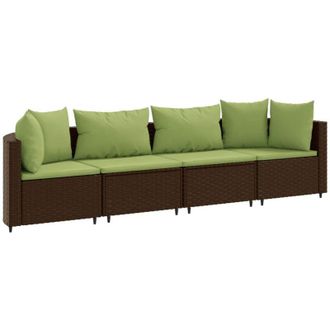 vidaXL Vidaxl - Set De Sof&aacute;s De Jard&iacute;n 4 Pzas Y Cojines Rat&aacute;n Sint&eacute;tico Marr&oacute;n