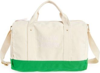 Favorite Daughter Logo Embroidered Canvas Duffle Bag in Natural Green at Nordstrom