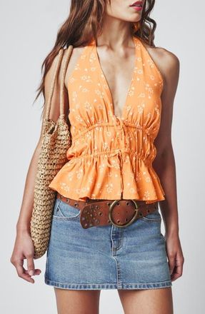 Florence By Mills Tie Front Halter Top in Apricot at Nordstrom, Size Xx-Large