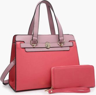 Jen & Co. Womens Lexie Two-Tone Vegan Leather Satchel Bag With Wallet In Fuchsia