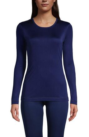 Lands End Silk Interlock Long Sleeve Crewneck Long Underwear Top in Deep Sea Navy at Nordstrom, Size X-Small P