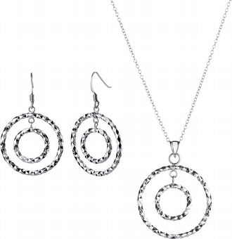 Gold & Honey Womens Circle Drop Hoop Earrings And Pendant Necklace Set In Silver
