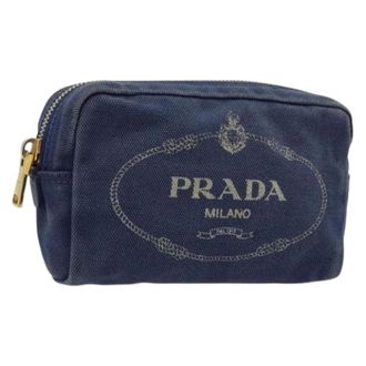 Prada Pre-owned Mini Bags, female, Blue, Size: ONE SIZE Pre-owned Vintage Canvas Mini Pouch