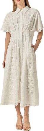 English Factory Eyelet Cinched Waist Midi Shirtdress in White at Nordstrom, Size X-Small