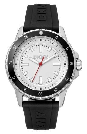 DKNY Sport Silicone Strap Watch, 43mm in Silver/Strap at Nordstrom