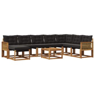 vidaXL Conjunto De Sof&aacute;s De Exterior 9 Pcs Natural Y Negro Vidaxl