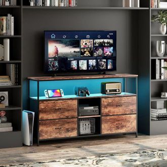 OEM Mueble De Tv Con Almacenamiento Para Sal&oacute;n - Dise&ntilde;o Retro Moderno Con Led, 137cm, Metal Y Mdf, Acabado Tiger