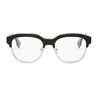 Fendi FE50068U020 Mixed-Material Round-Frame Eyeglasses - Silver