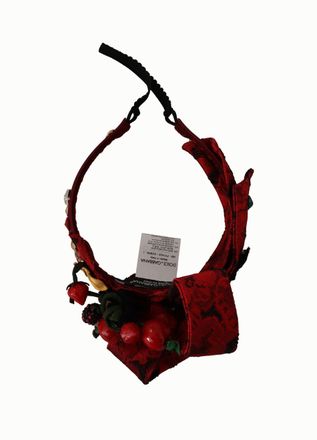 Dolce & Gabbana Womens Cherry Silk Crystal Bow Logo Diadem Tiara Headband Red Accessory